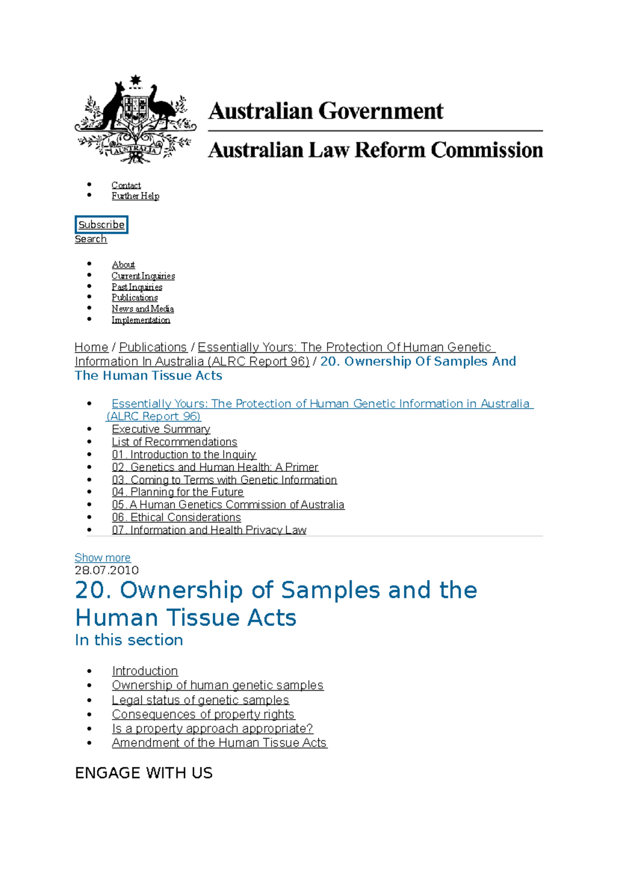 20. Ownership of Samples and the Human Tissue Acts - Contact Further ...