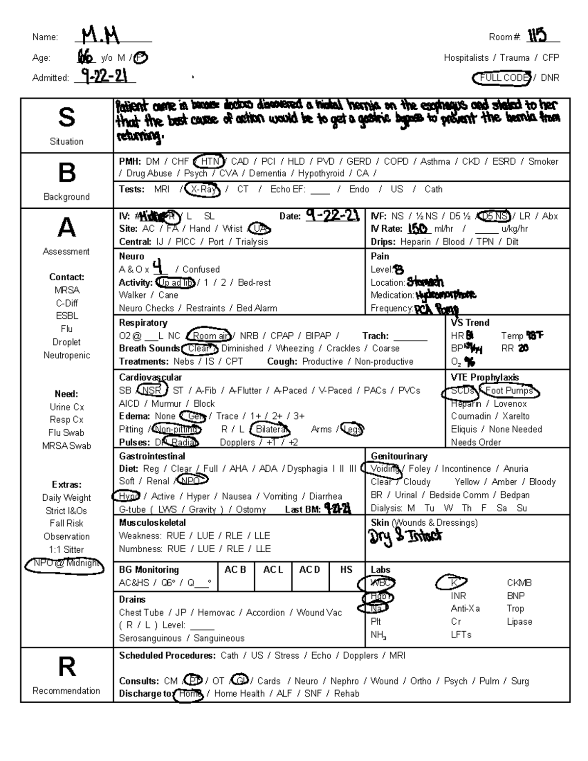 9-23 3 clinical - notes - Name: ________________ Room #: _______ Age ...