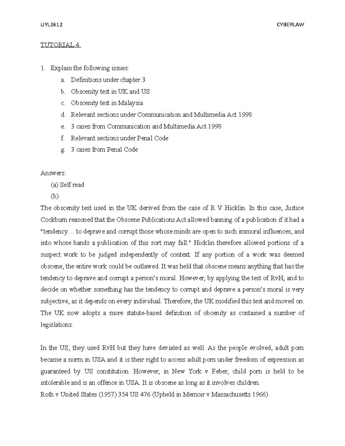 Tutorial 4 cyberlaw Tutorial 4 cyberlaw - UYL2612 CYBERLAW TUTORIAL 4 ...