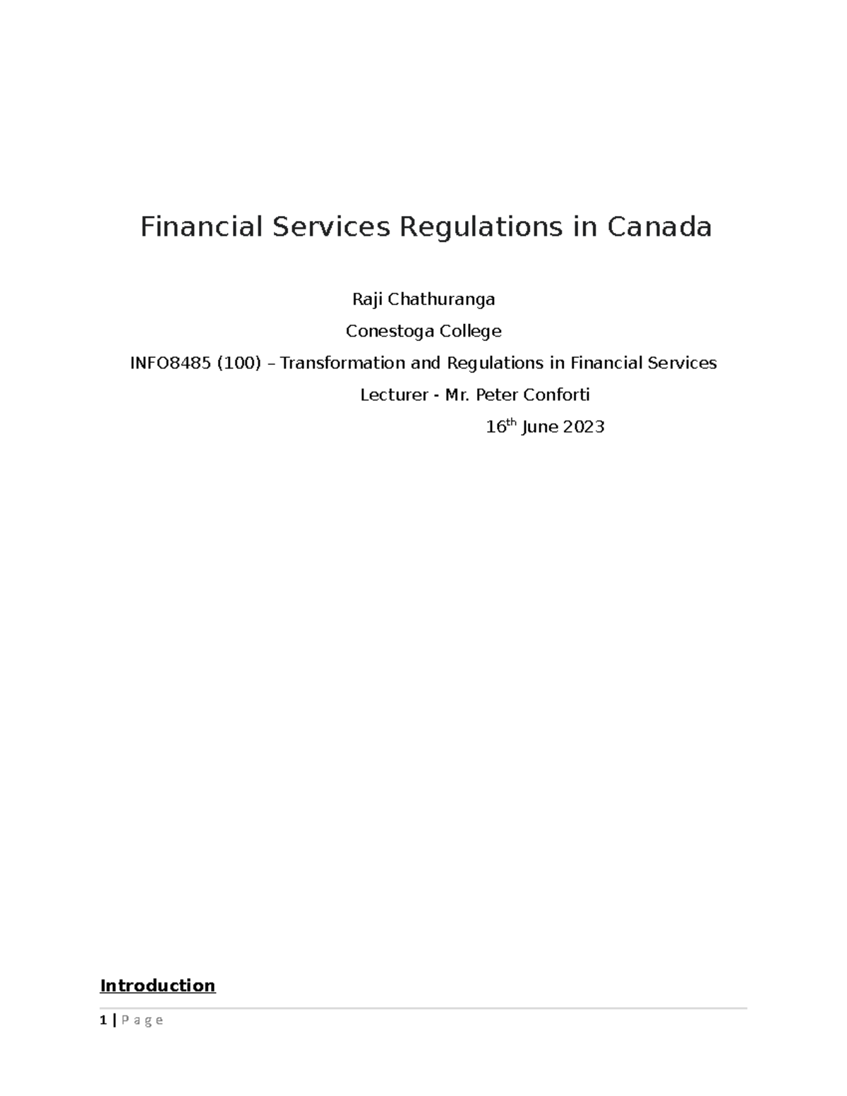 research paper on financial services regulations in canada