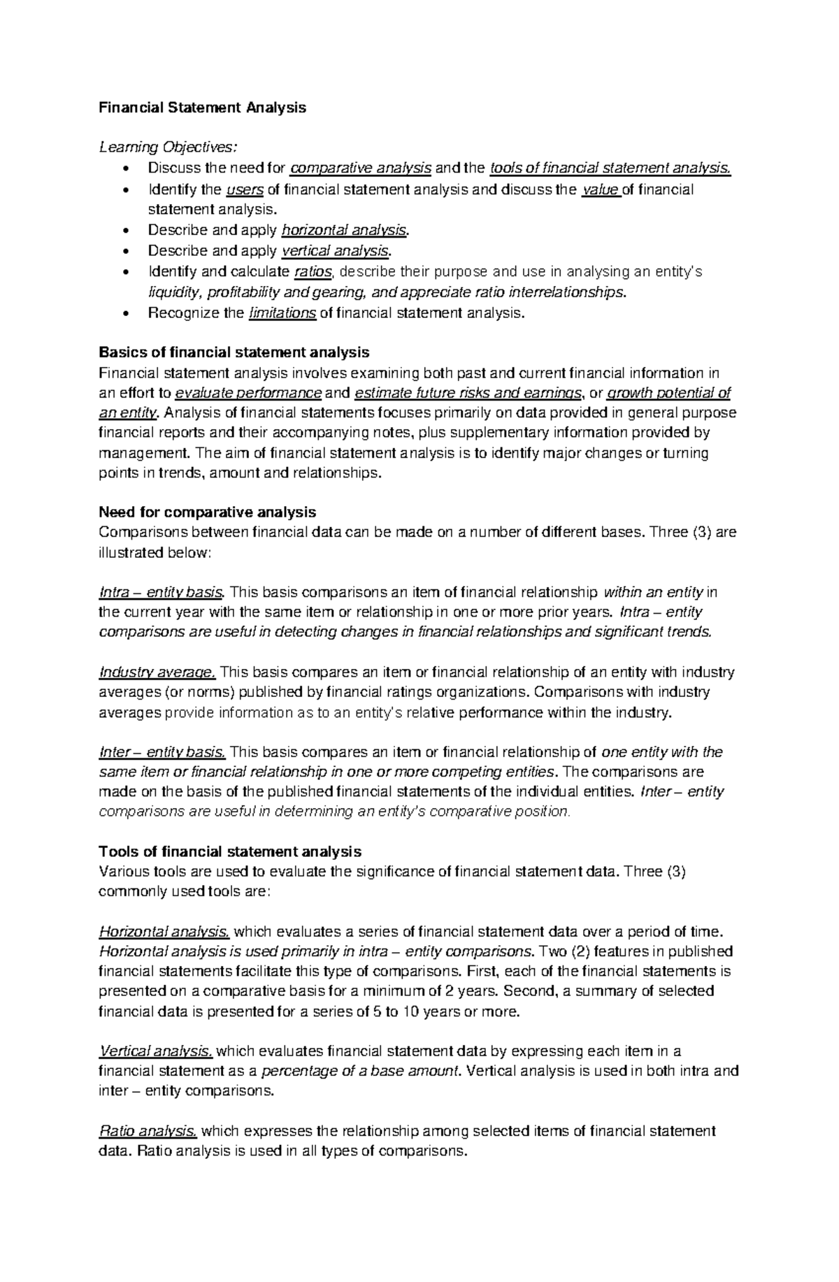 Financial Statement Analysis 1 - Financial Statement Analysis Learning ...