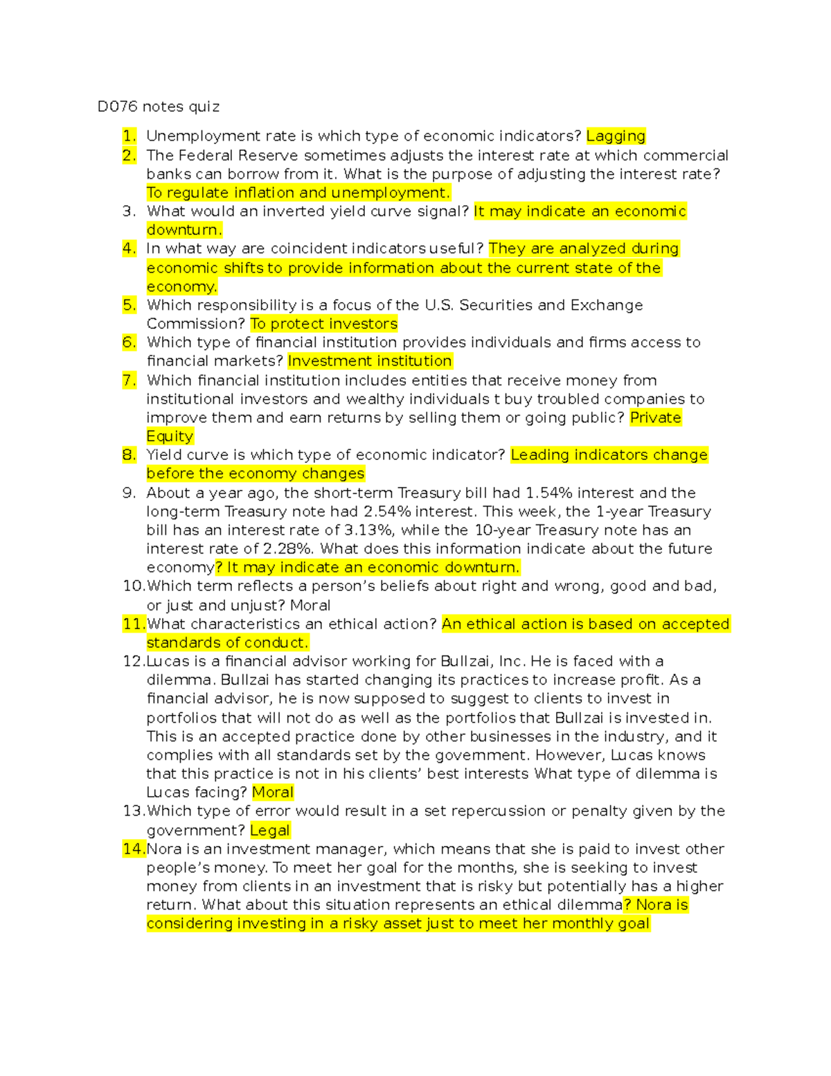 D076 notes quiz 2024 - D076 notes quiz 1. Unemployment rate is which ...