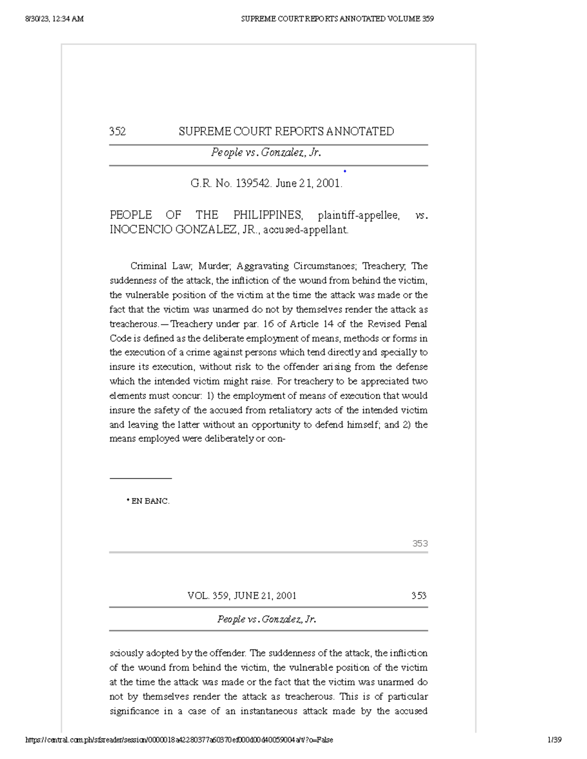 People vs. Gonzales 359 SCRA 352 - 352 SUPREME COURT REPORTS ANNOTATED ...