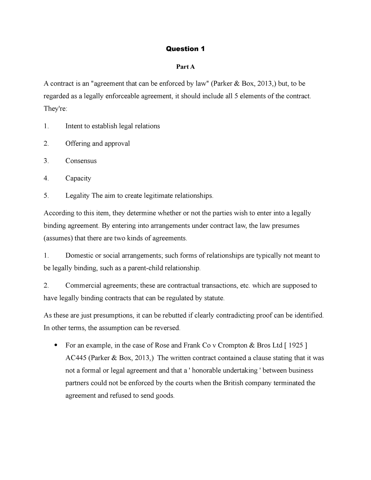 Business Law Assignment - Question 1 Part A A Contract Is An "agreement ...