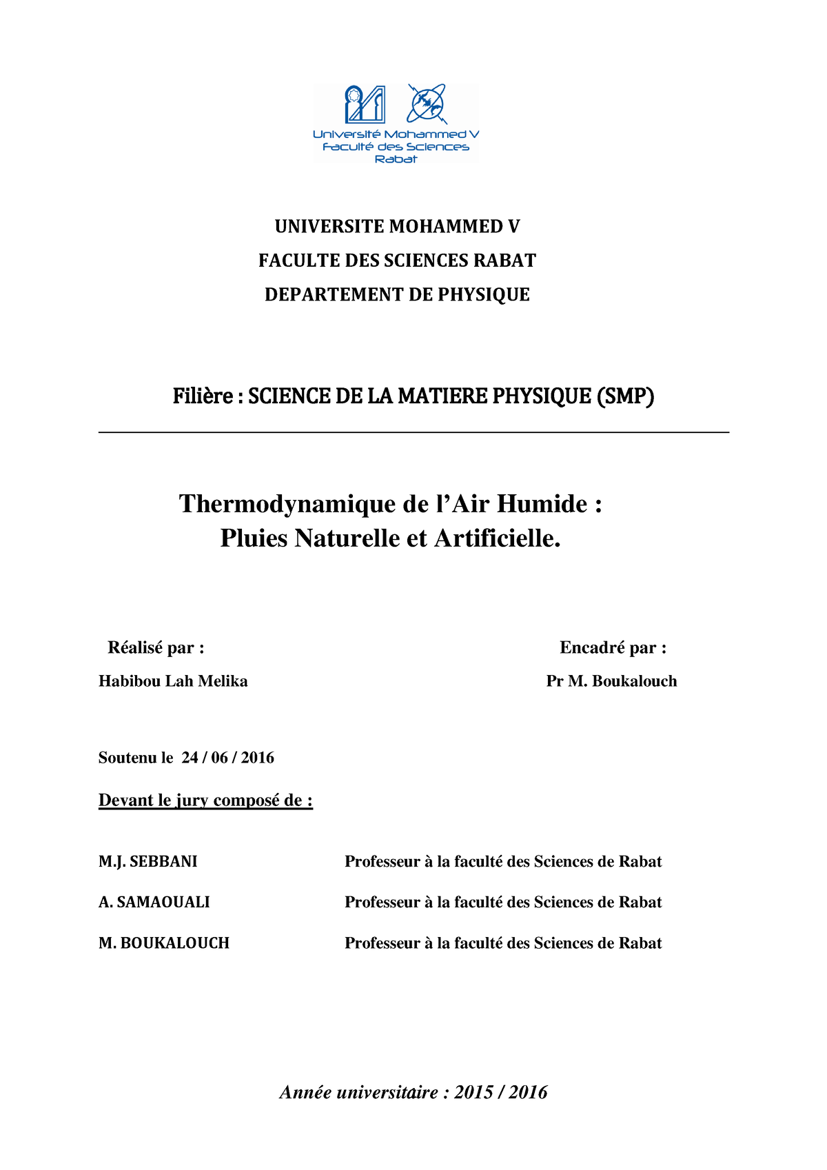 SDIC-PL0332 - Pfe Chmie - 1 UNIVERSITE MOHAMMED V FACULTE DES SCIENCES ...