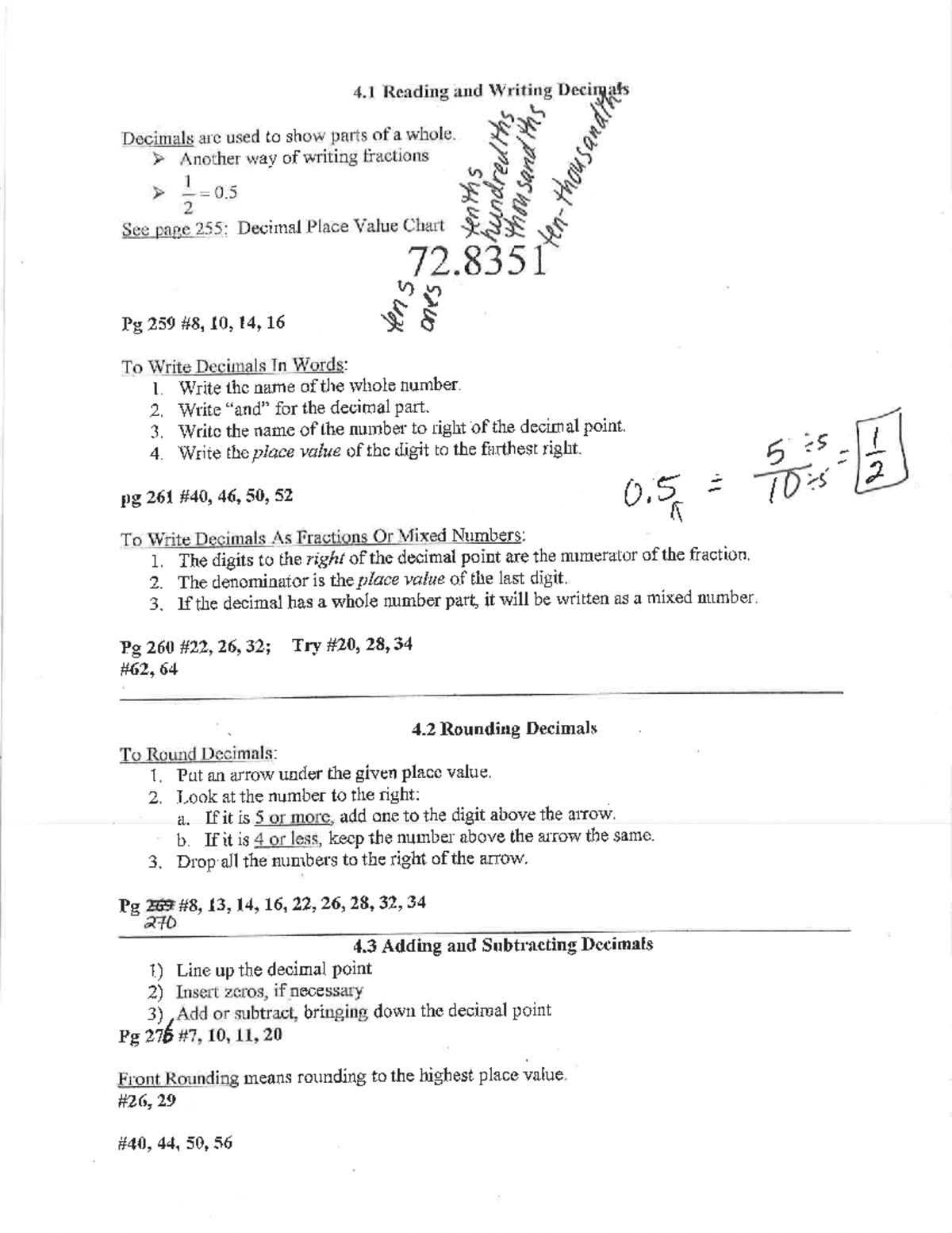 Sections 4 - 4 Reading and Writing Decimals Decimals are used to show ...