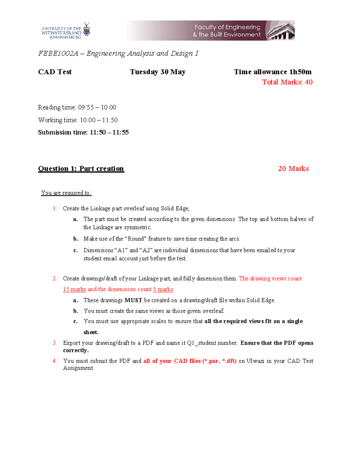 CAD+Test+2023 C - FEBE1002A – Engineering Analysis and Design I CAD ...
