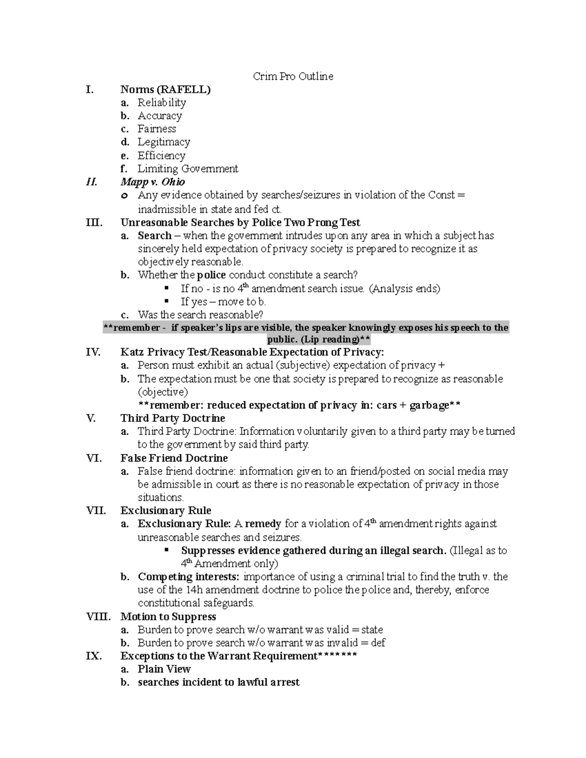 Crim Pro Outline - 2022 - Crim Pro Outline I. Norms (rafell) A 