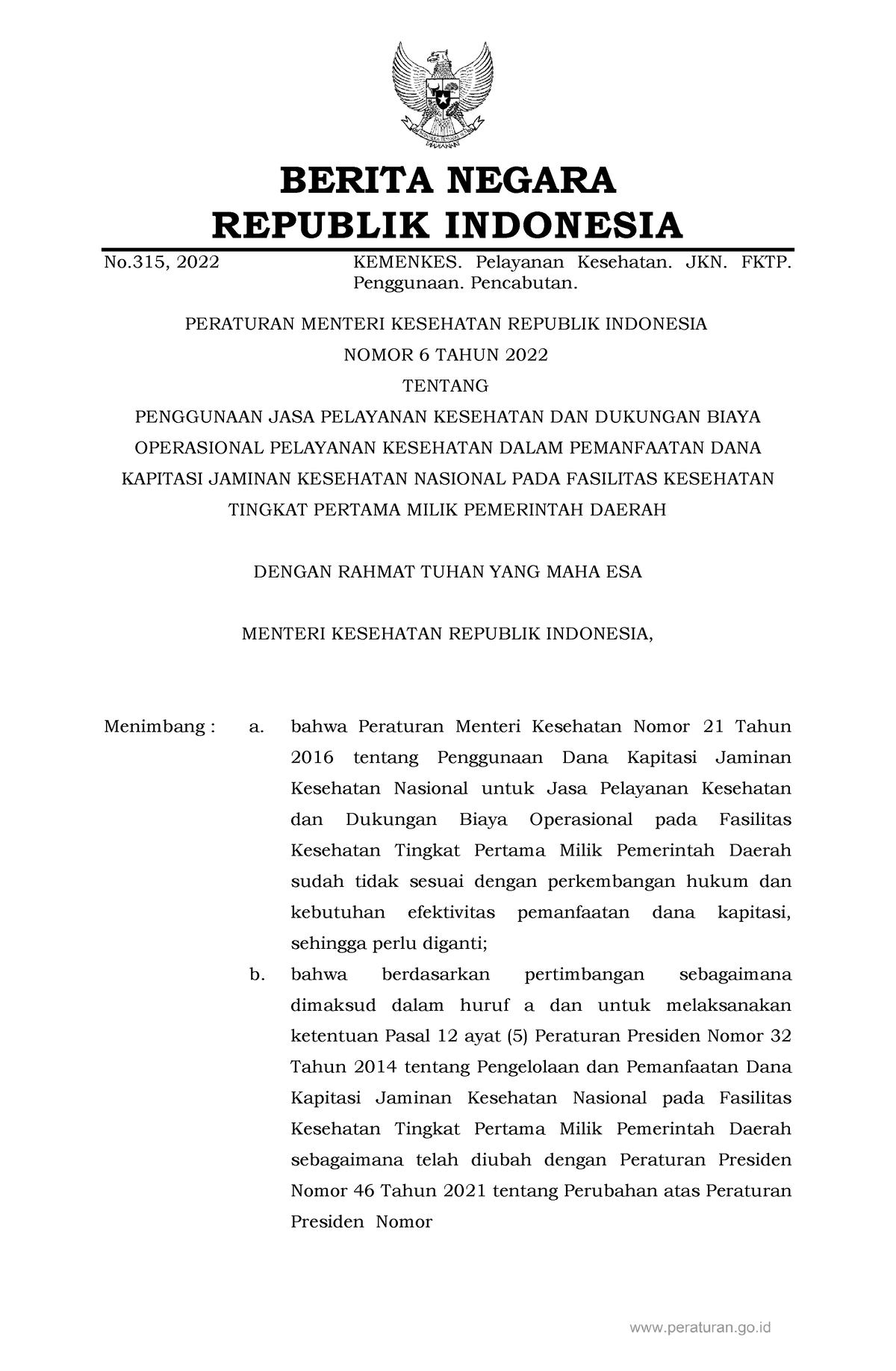 Permenkes Nomor 6 Tahun 2022 3 - BERITA NEGARA REPUBLIK INDONESIA No ...