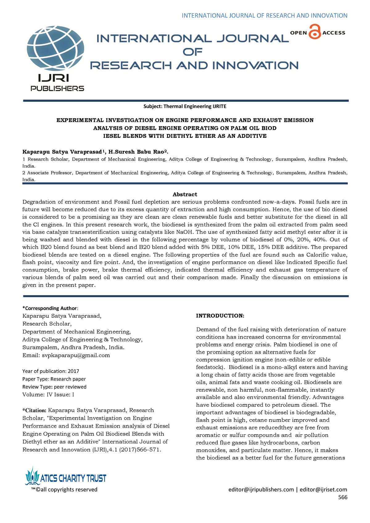 Experimental Investigation ON Engine Performance AND Exhaust Emission ...