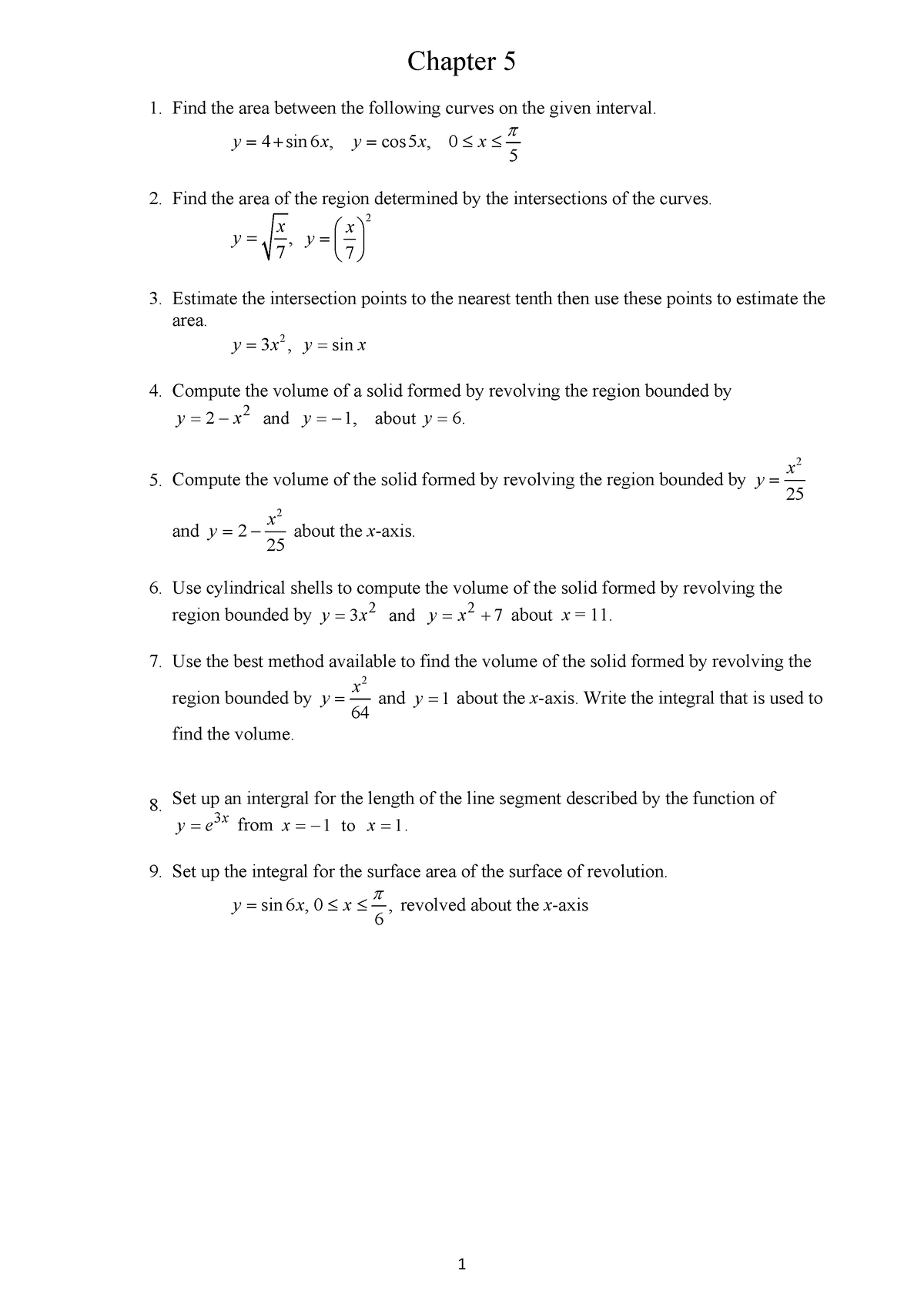 Exercise 5 Tutorial Practice - 1 Chapter 5 Find the area between the ...