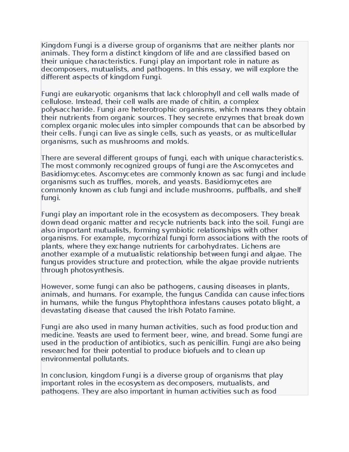 Kingdom fungi - notes - Kingdom Fungi is a diverse group of organisms ...