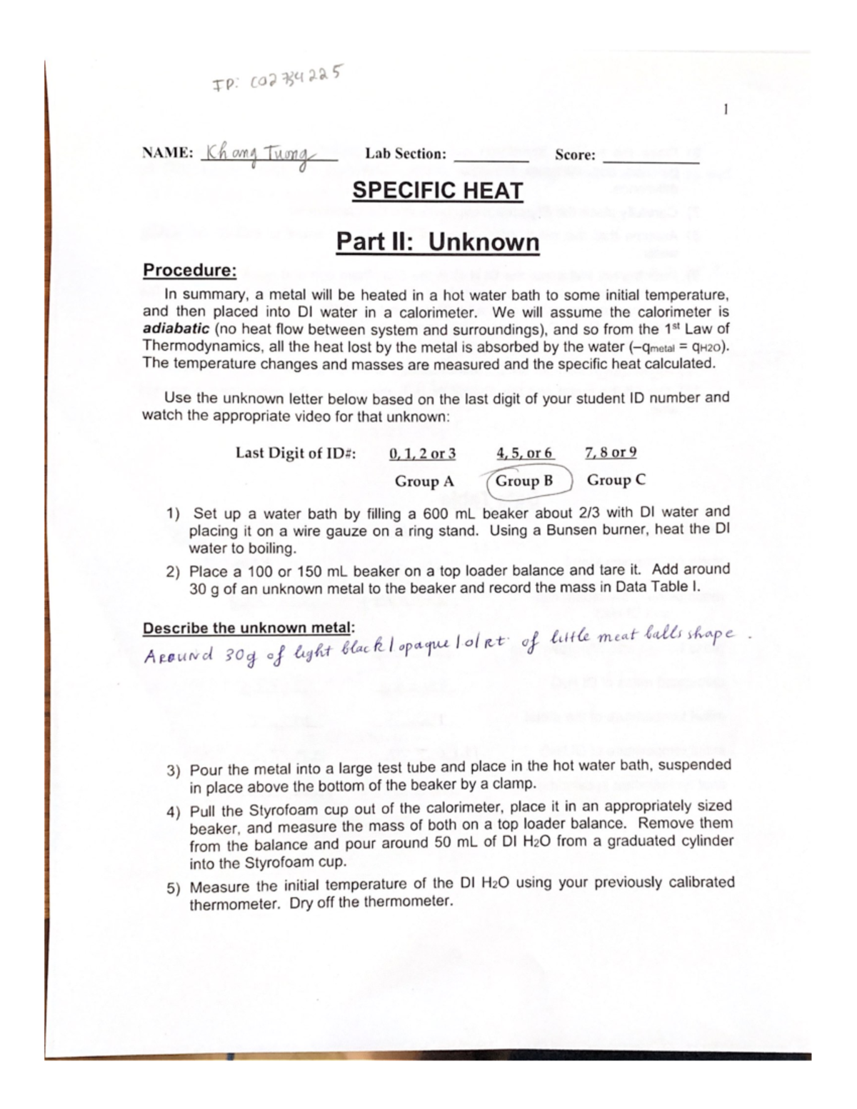 Specific Lab Part 2 - CHEM LAB - CHEM 120A - Studocu