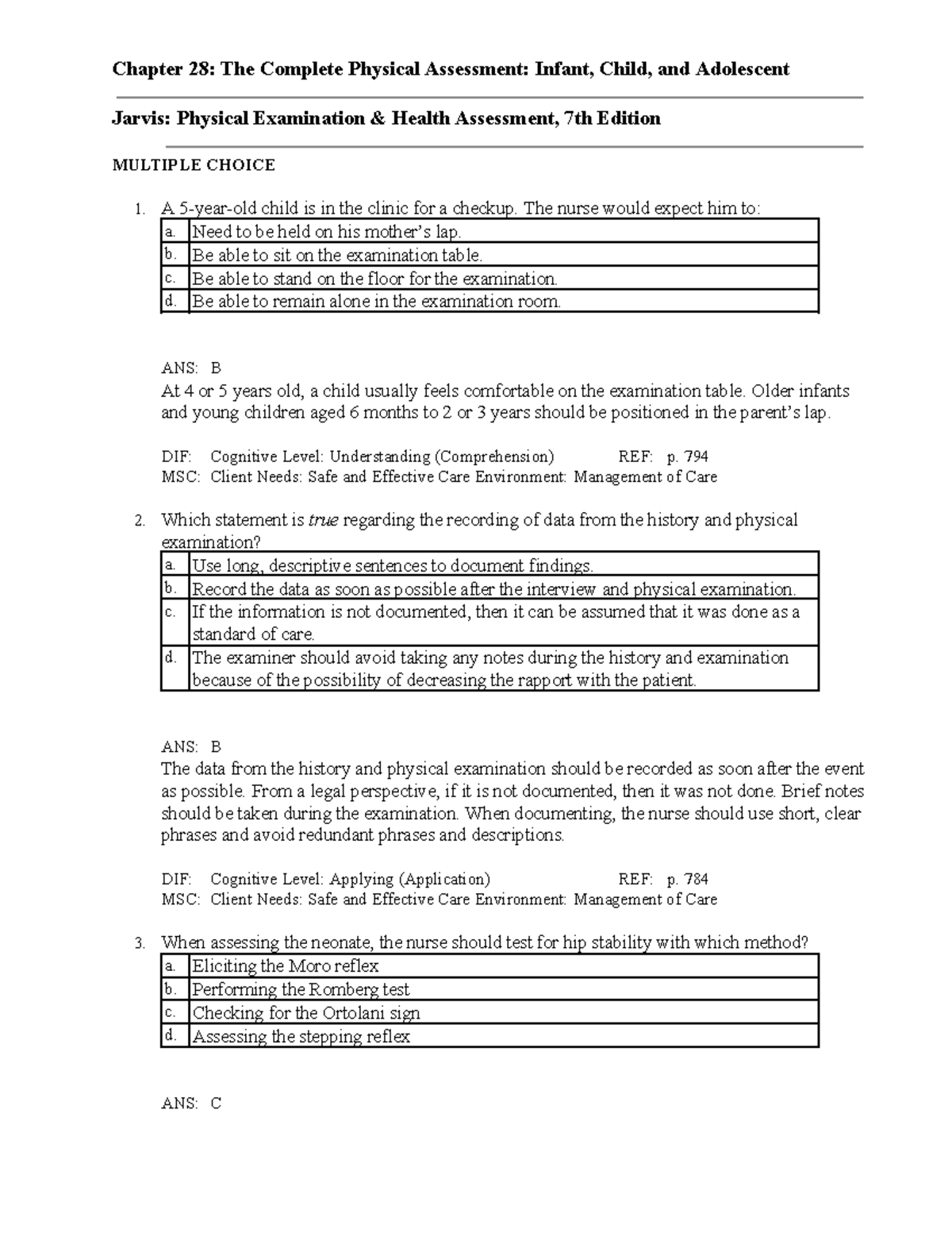 Chapter 28 Practice Questions - Assessment of infant, child, and ...