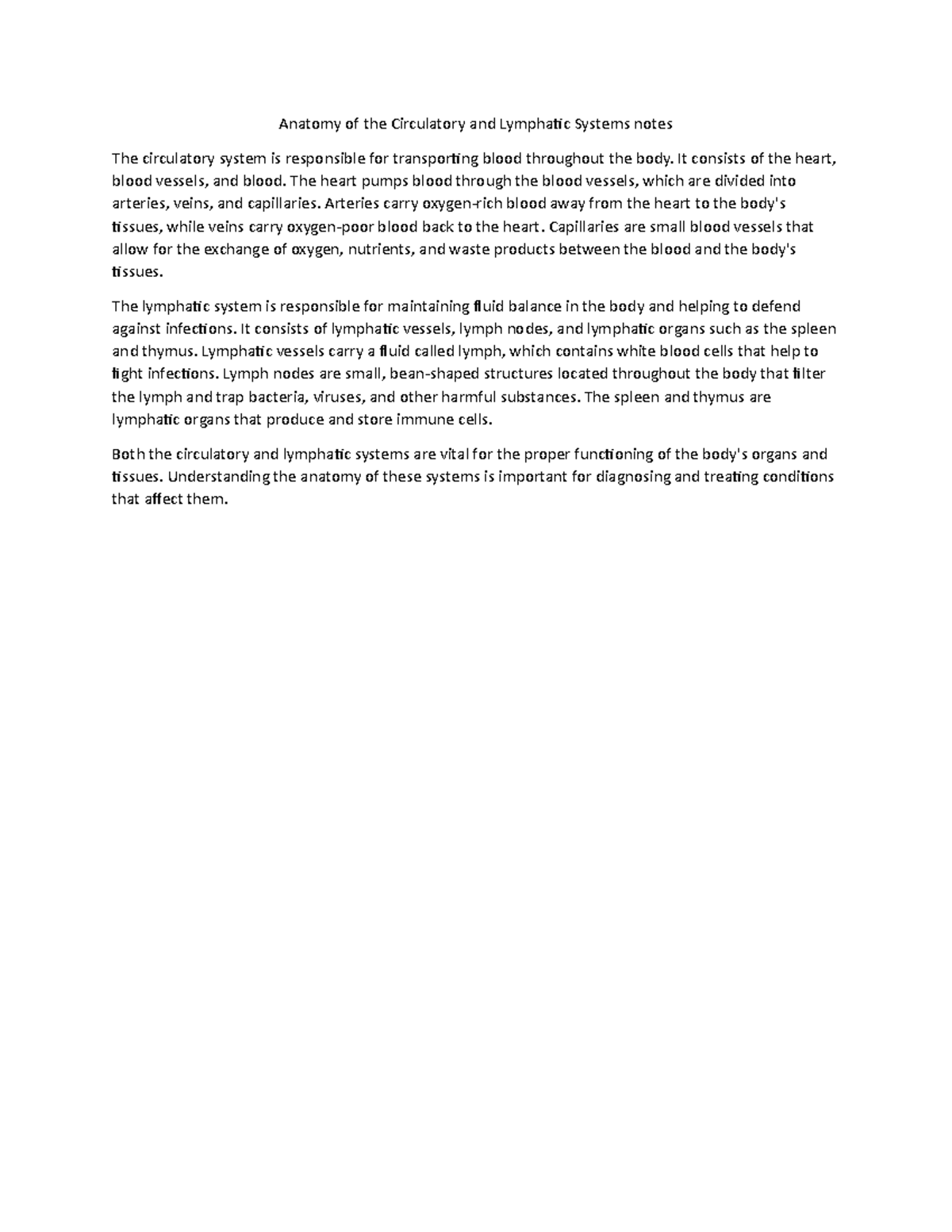 Anatomy of the Circulatory and Lymphatic Systems notes - It consists of ...