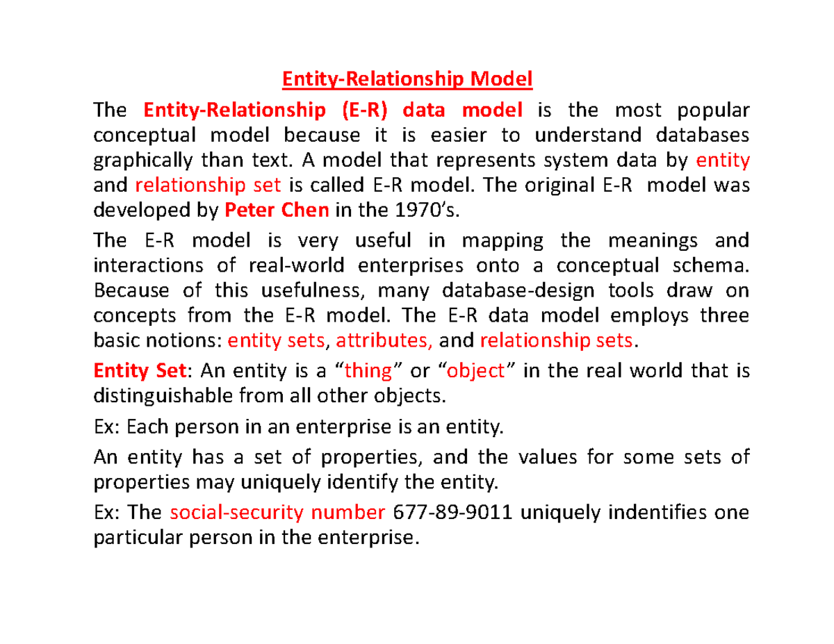 Chapter-2, Pages 1-10 - database - Entity-Relationship Model The Entity ...