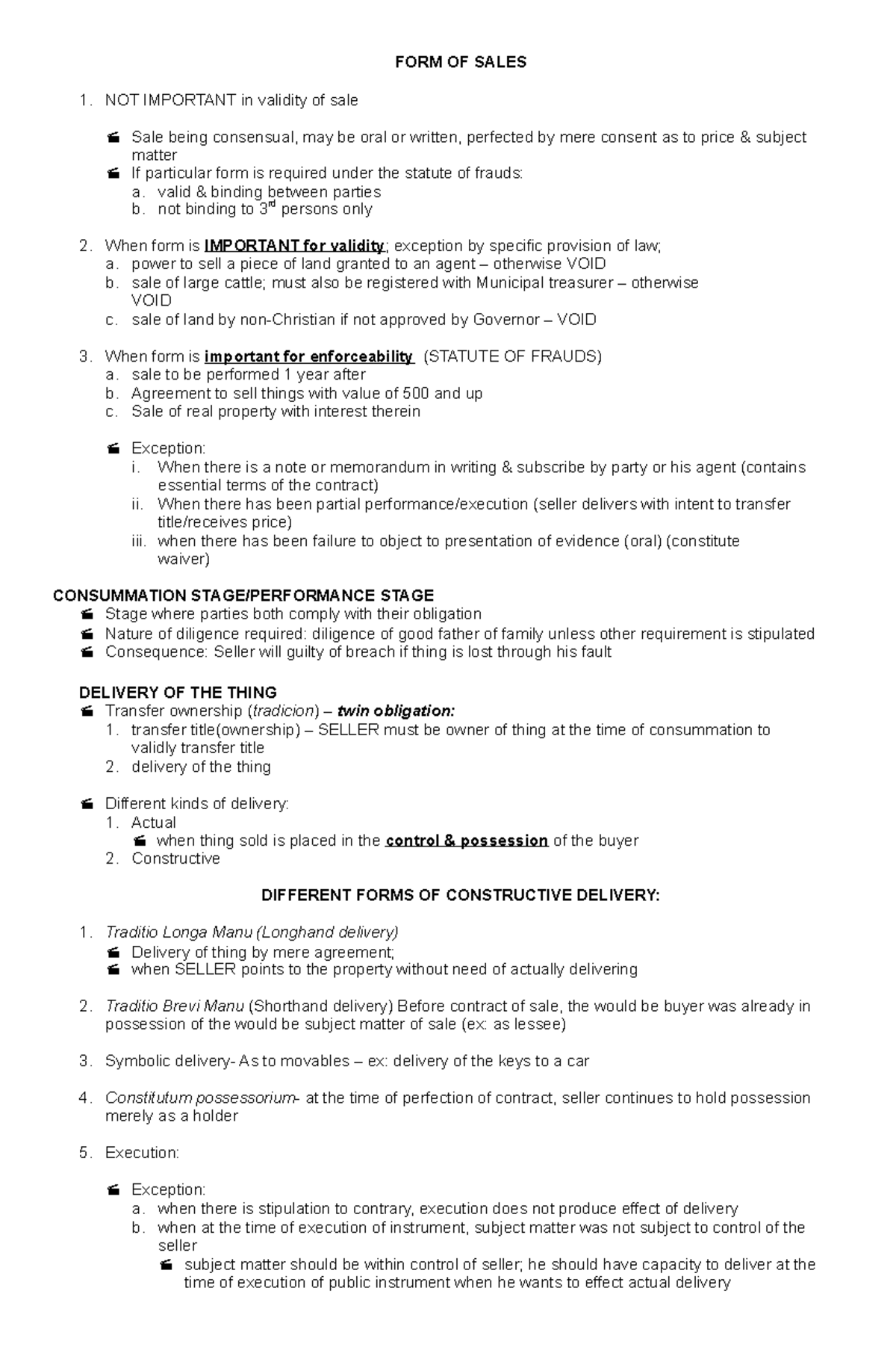 the law on sales - FORM OF SALES NOT IMPORTANT in validity of sale Sale ...