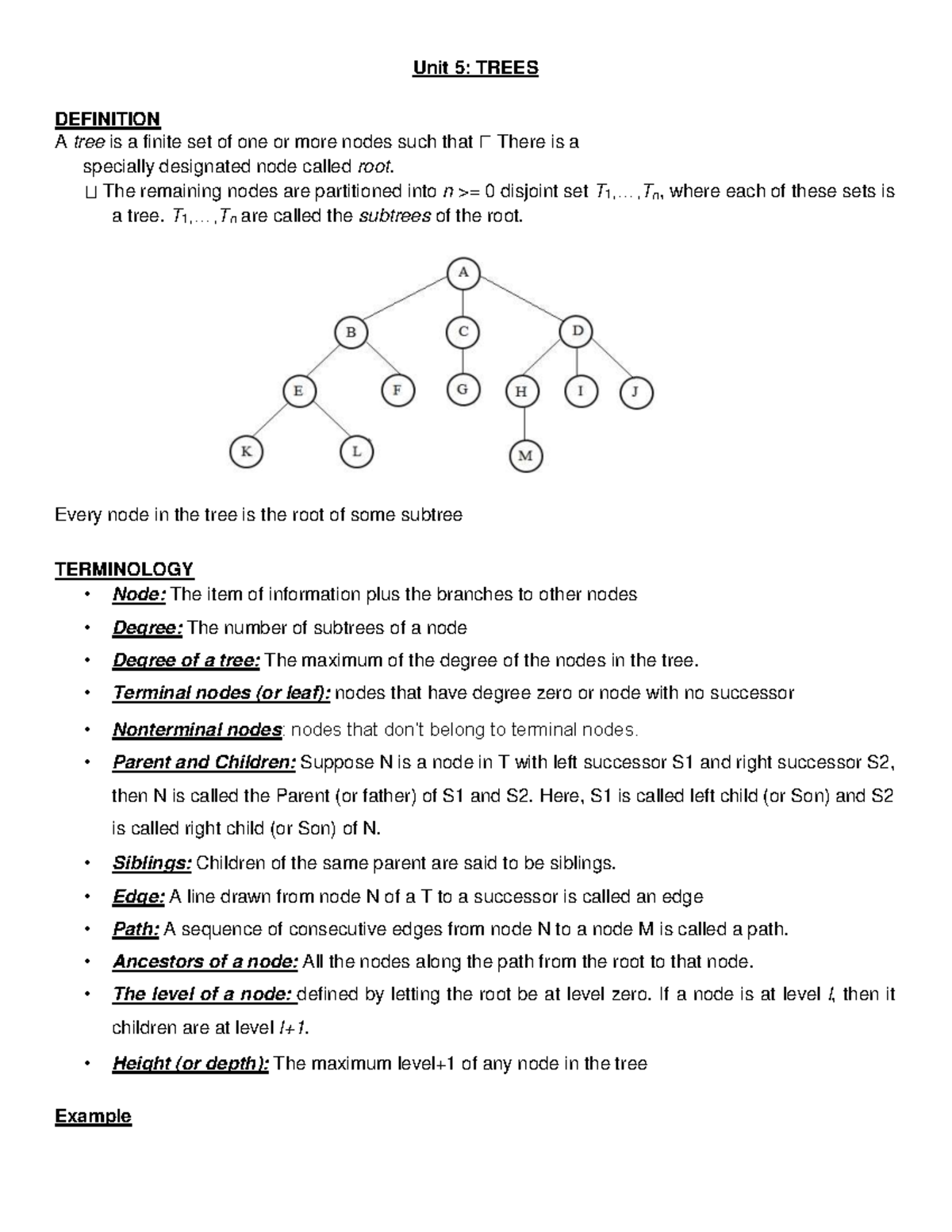 Trees (Data Structure) - Unit 5: TREES DEFINITION A tree is a finite ...