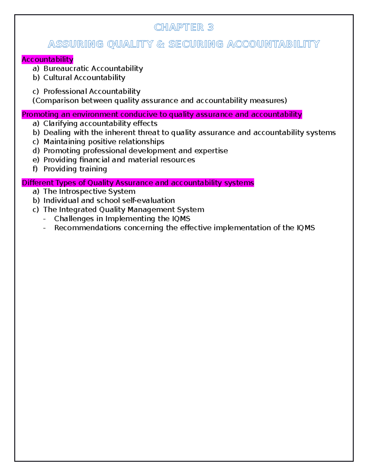 Chapter 3 EDMA7412 - CHAPTER 3 ASSURING QUALITY & SECURING ...
