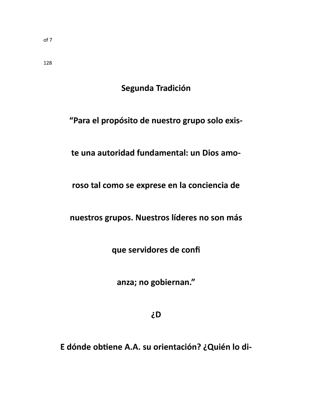 Documento - Apuntes de clase - of 7 128 Segunda Tradición “Para el  propósito de nuestro grupo solo - Studocu