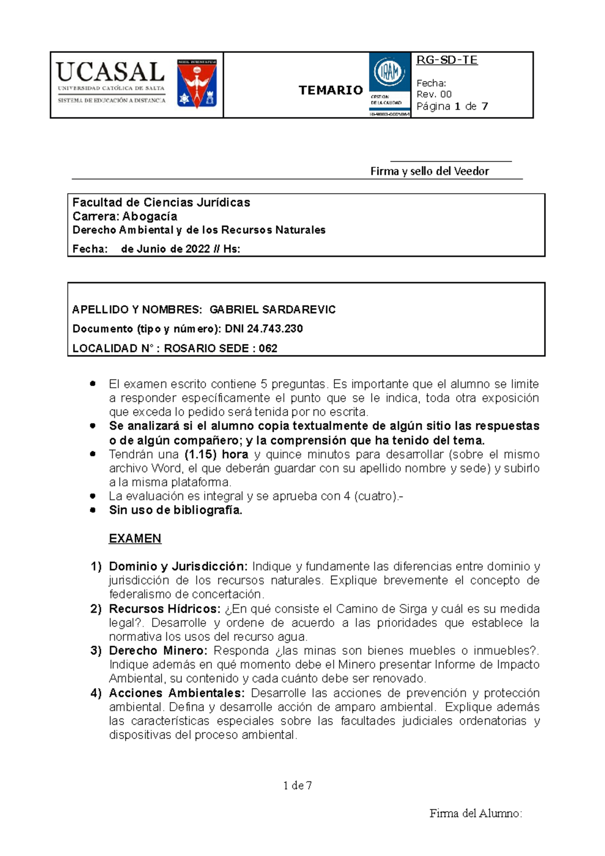 Examen Ucasal - Recursos Naturales - Examen Junio 2022 - TEMARIO Fecha ...