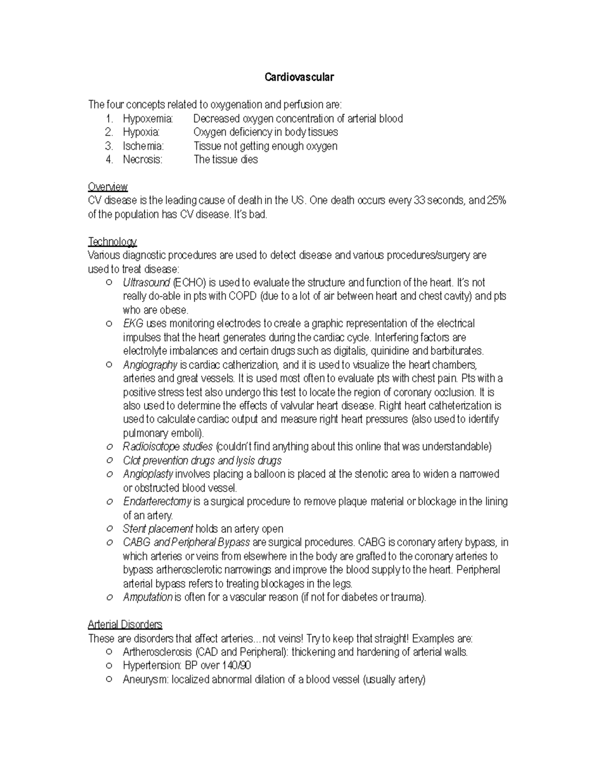 Cardiovascular System Notes - Cardiovascular The four concepts related ...