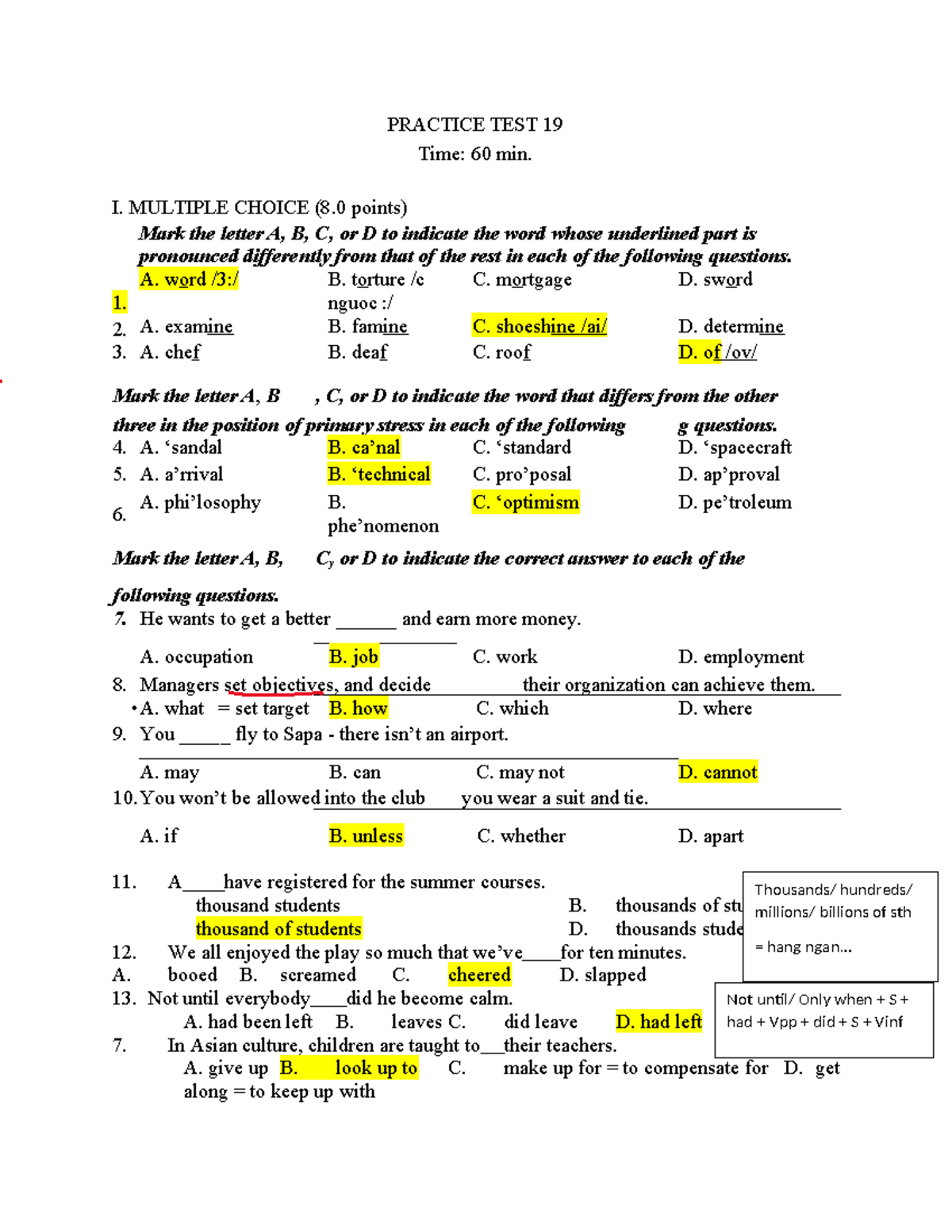 Practice TEST 19 key - keyyyyyyyyyyyyyy - PRACTICE TEST 19 Time: 60 min ...