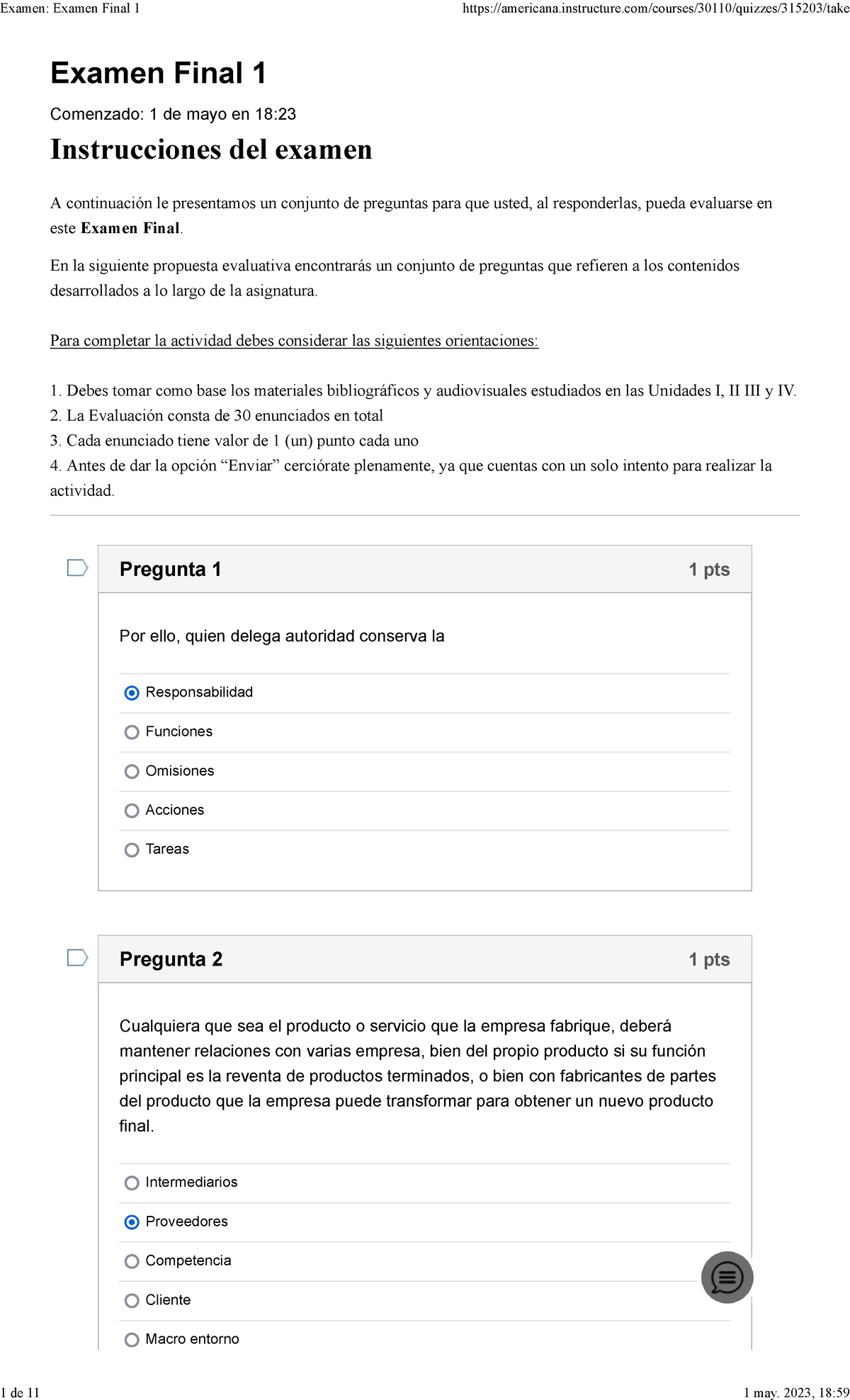 Examen Final 1 Preparación Y Evaluación De Proyectos - Examen Final 1 ...