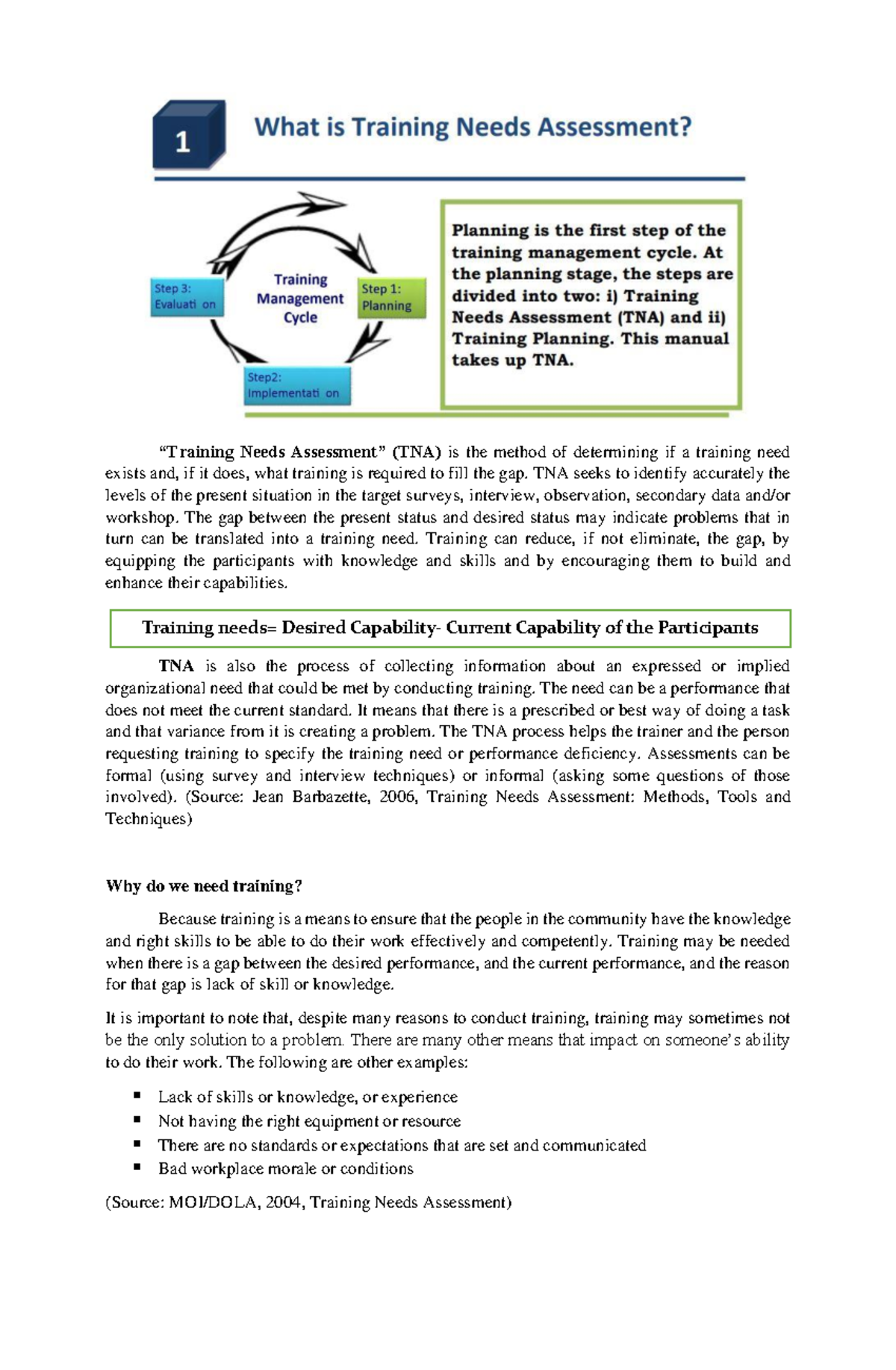 Training Needs Assessment Training Needs Assessment Tna Is The Method Of Determining If A