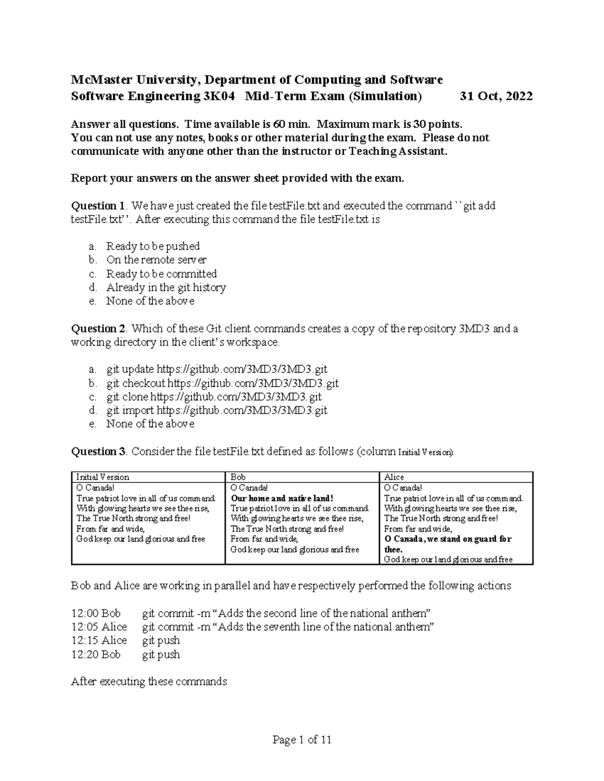 Practice Mid Term - Mid term 3k04 - McMaster University, Department of ...