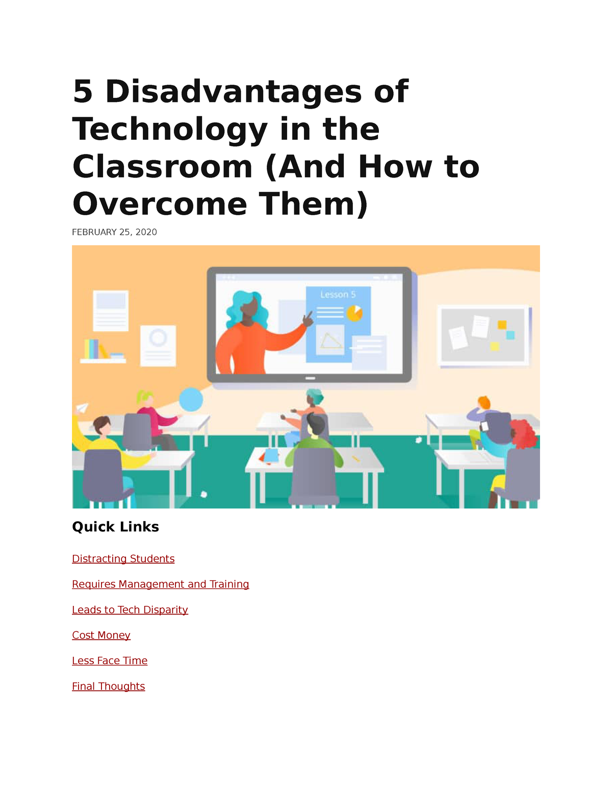 disadvantages of technology in the classroom essay