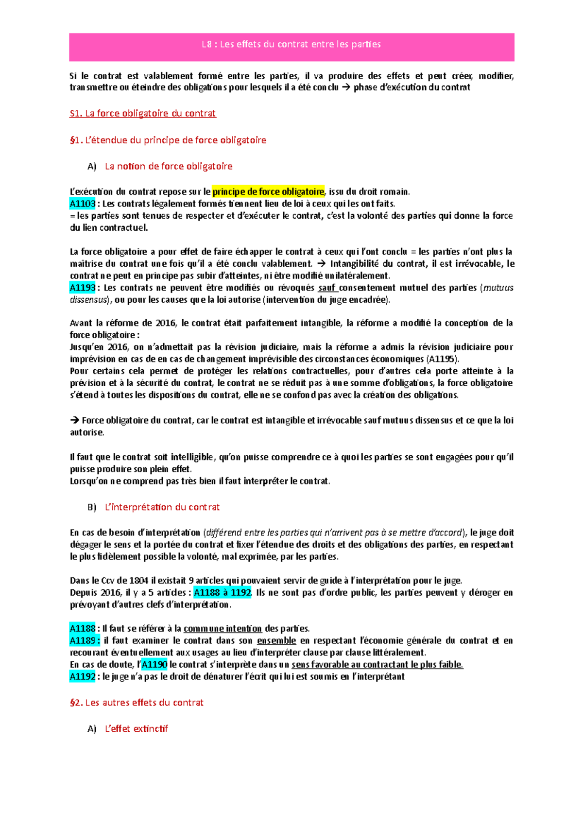 C8 Les Effets Du Contrat - Si Le Contrat Est Valablement Formé Entre ...