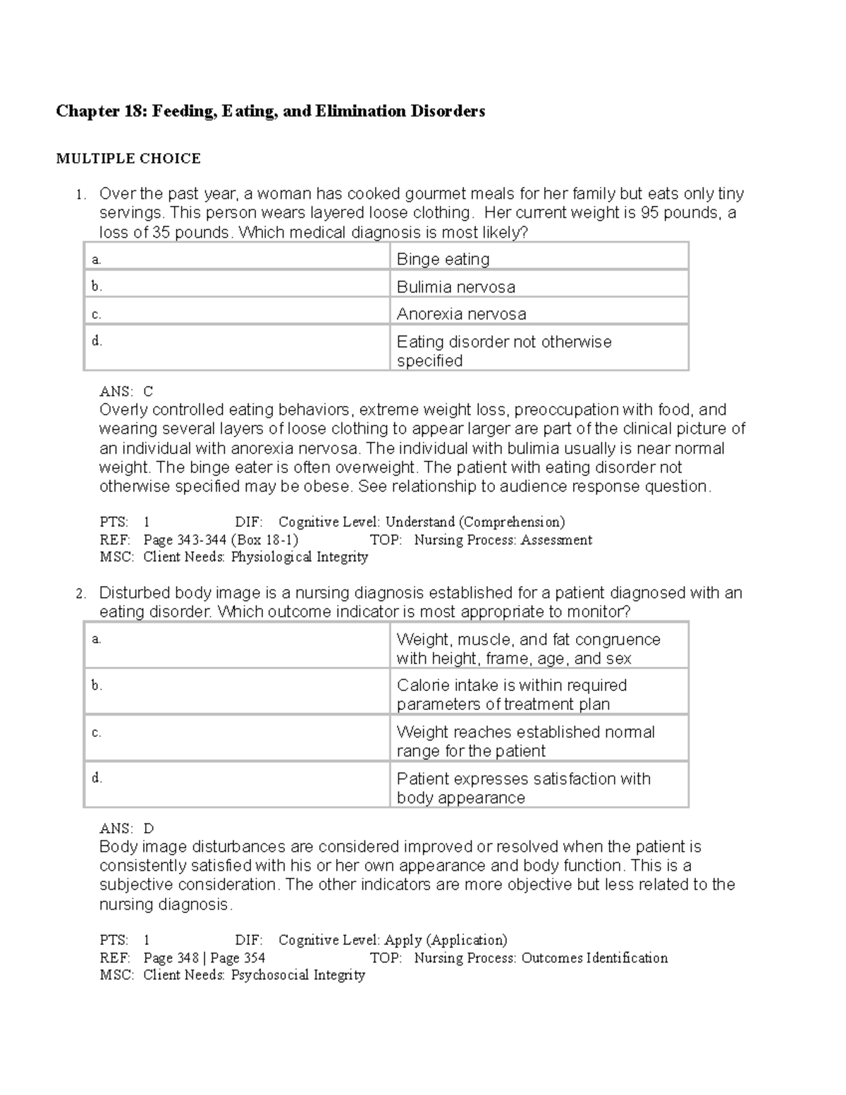 Feeding - lecture notes - Chapter 18: Feeding, Eating, and Elimination ...