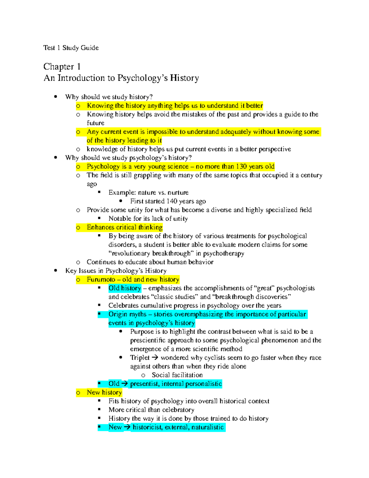 Psychology Test 1 Practice Questions