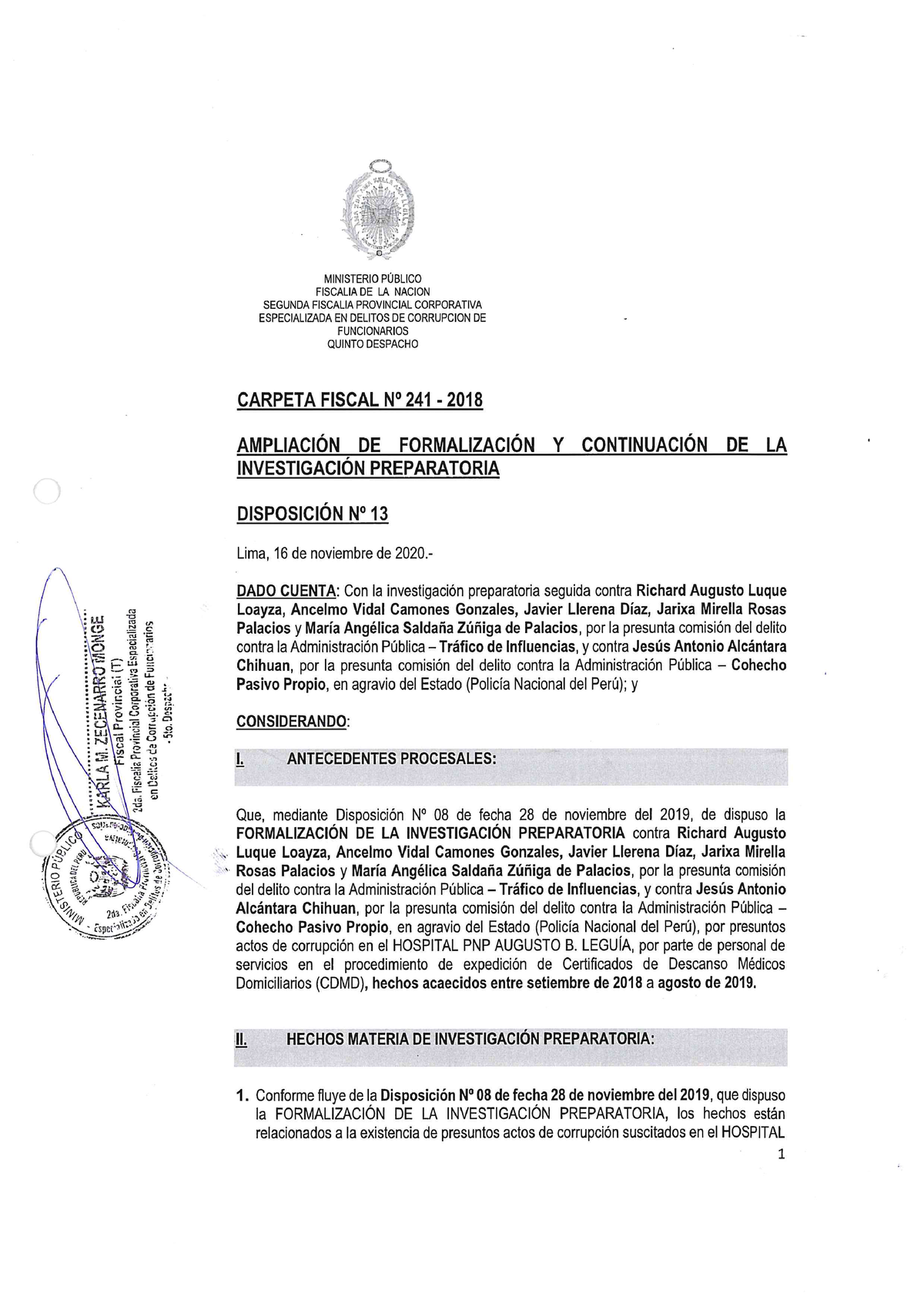 Disposicion N°13 Ampliación De Formalizacion Y Continuacion De La