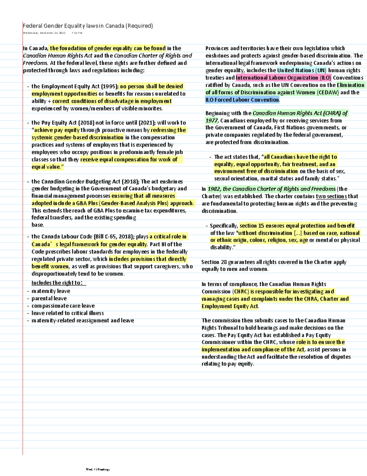 Law and Society 201 Case Study (Federal Gender Equality Laws in Canada ...