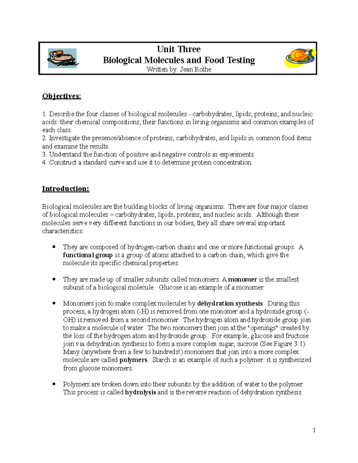 Unit 3 Biological Molecules - Unit Three Biological Molecules And Food ...