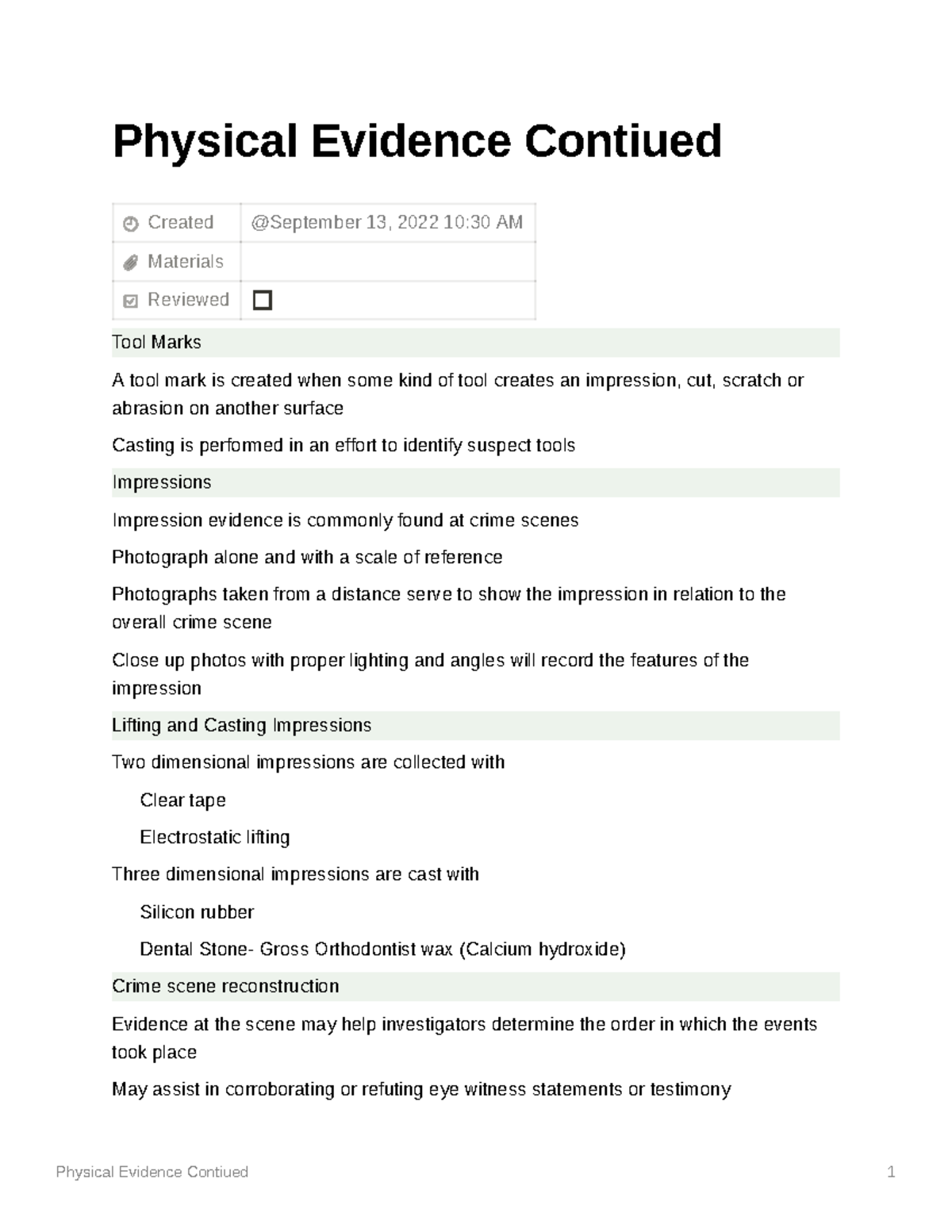 Physical Evidence Analysis and Reconstruction - Studocu