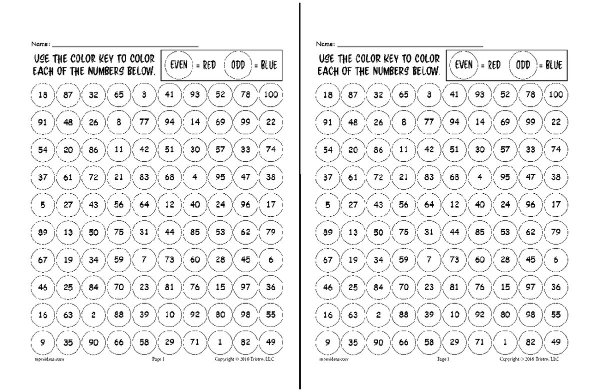 Odd even - odd even exercises - Name: Name: USE THE COLOR KEY TO COLOR ...