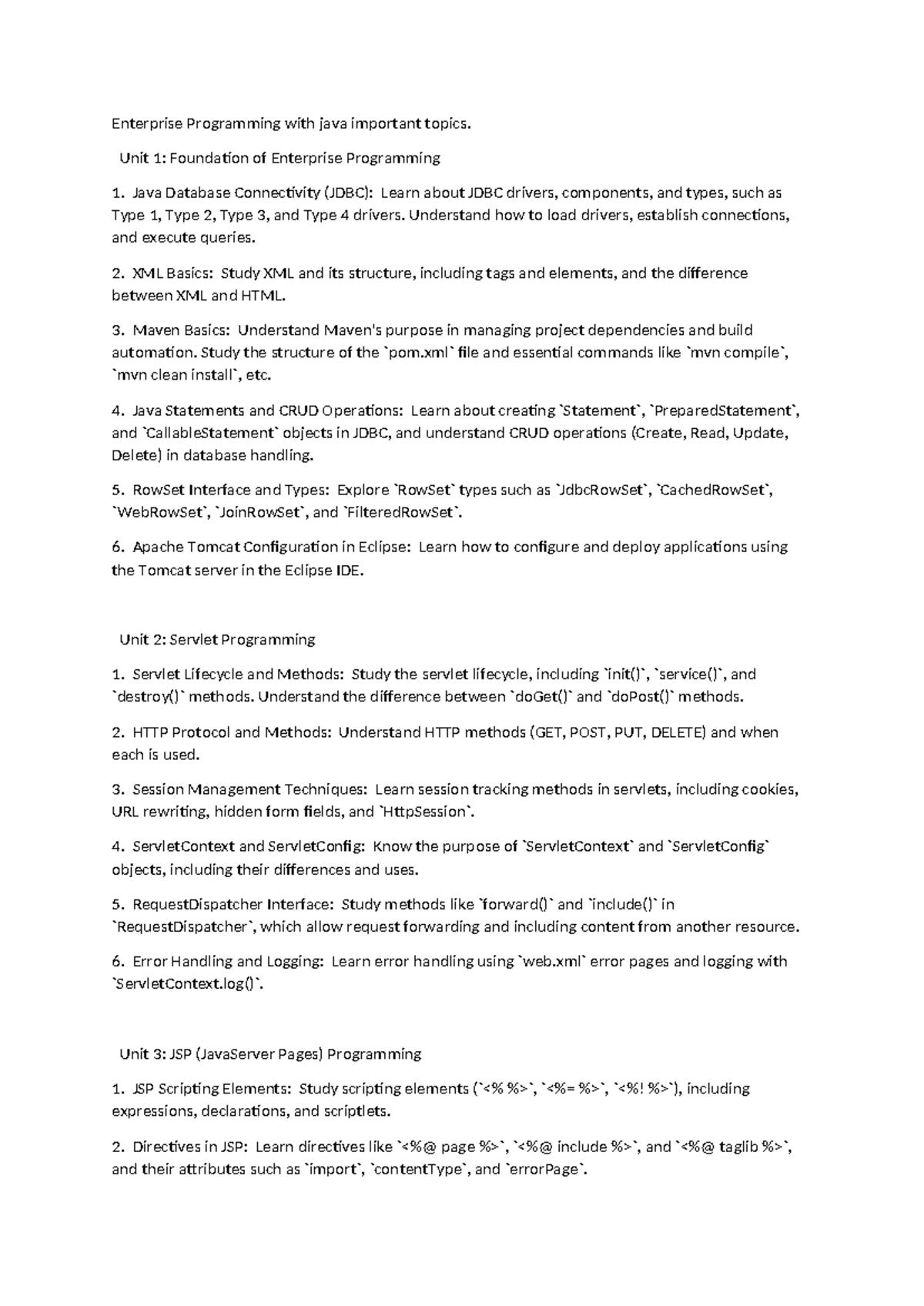 Enterprise Programming with java important topics - Unit 1: Foundation ...