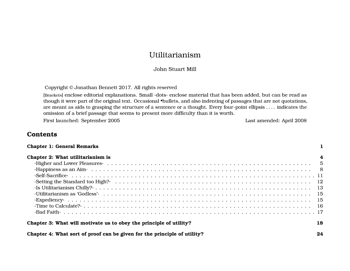 essay on utilitarianism john stuart mill