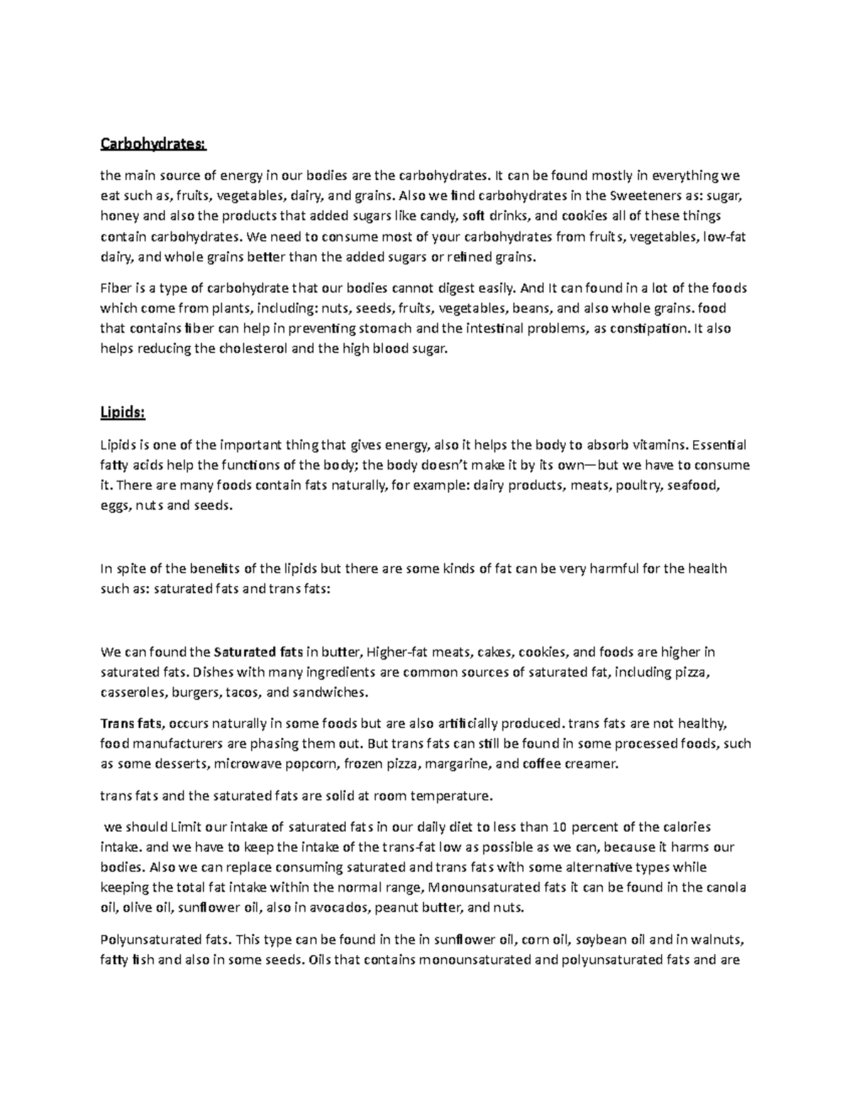 Learning journal unit 4 - Carbohydrates: the main source of energy in ...