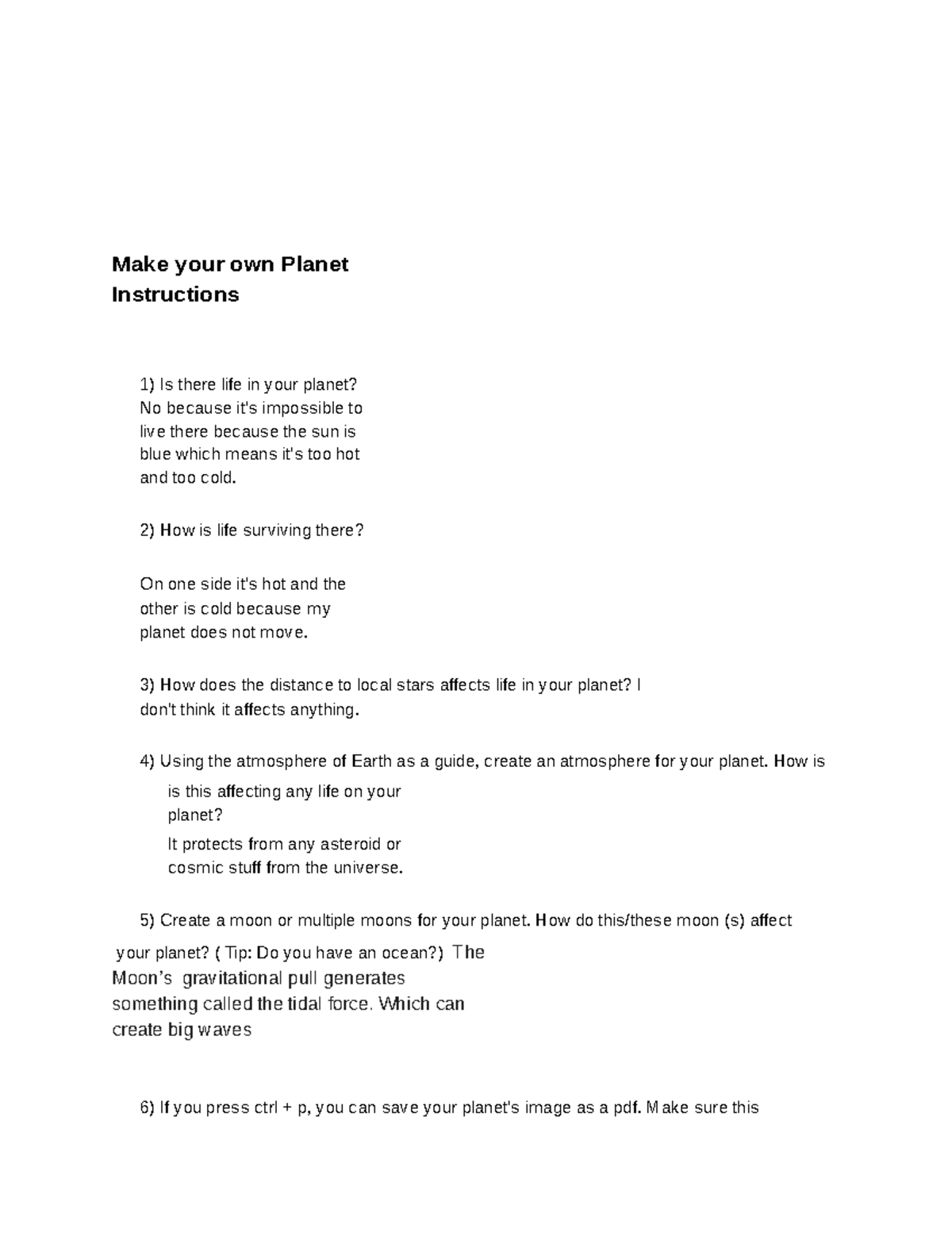 Make your own planet (1) - Google Docs - Make your own Planet ...