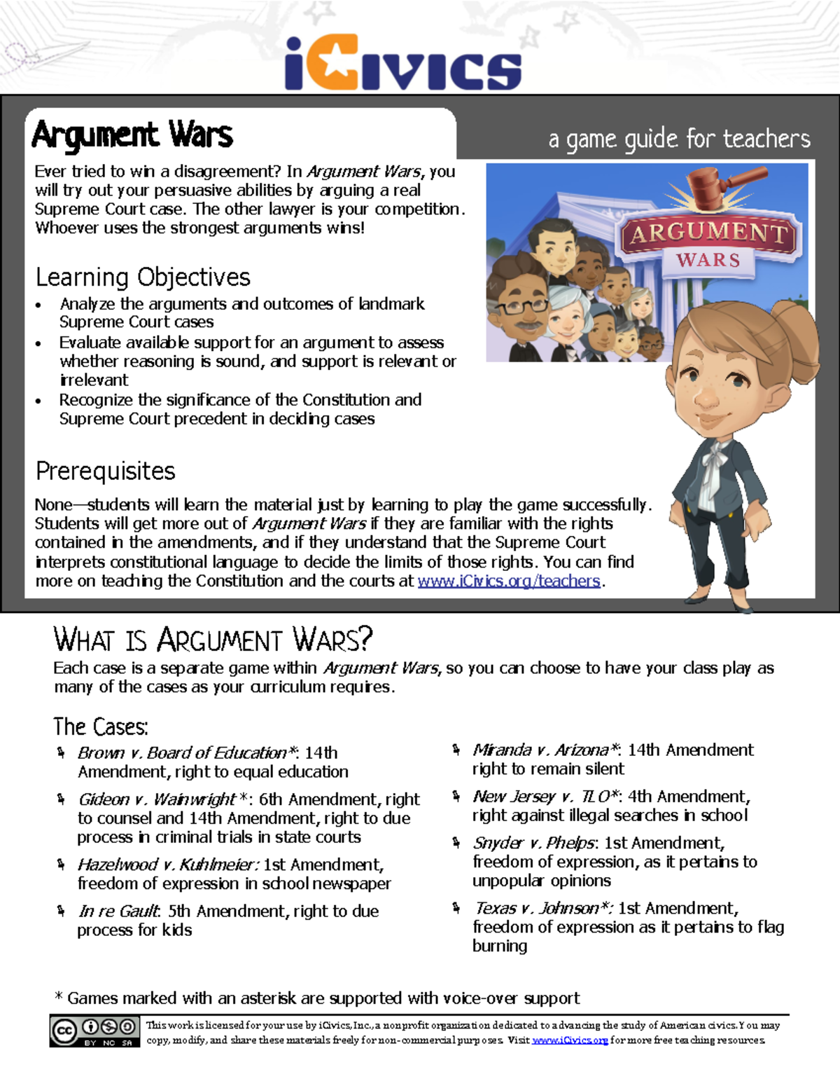 Argument Wars 20 Guide This work is licensed for your use by iCivics, Inc., a nonprofit