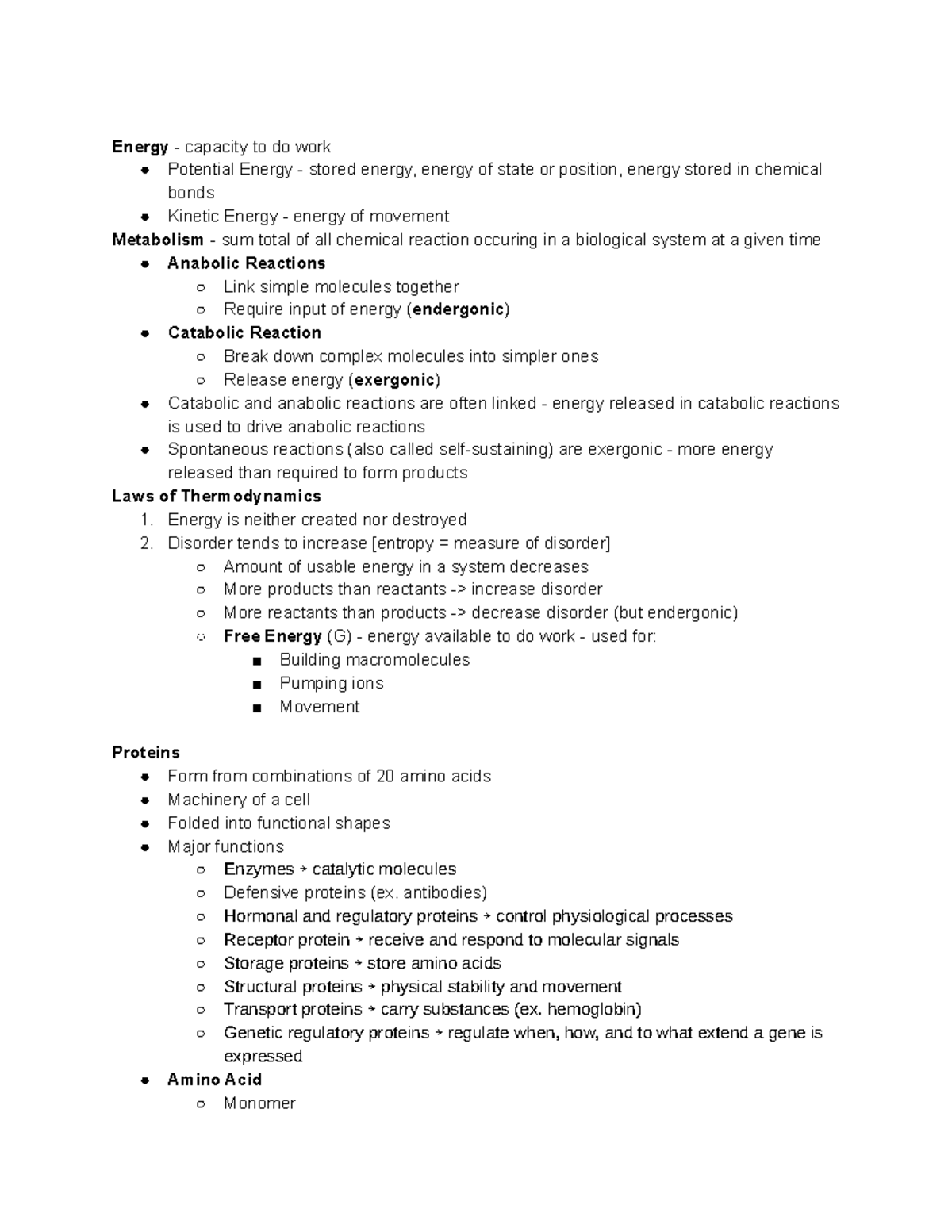 Copy of AP Bio Chapter 3 Study Guide - Energy - capacity to do work ...