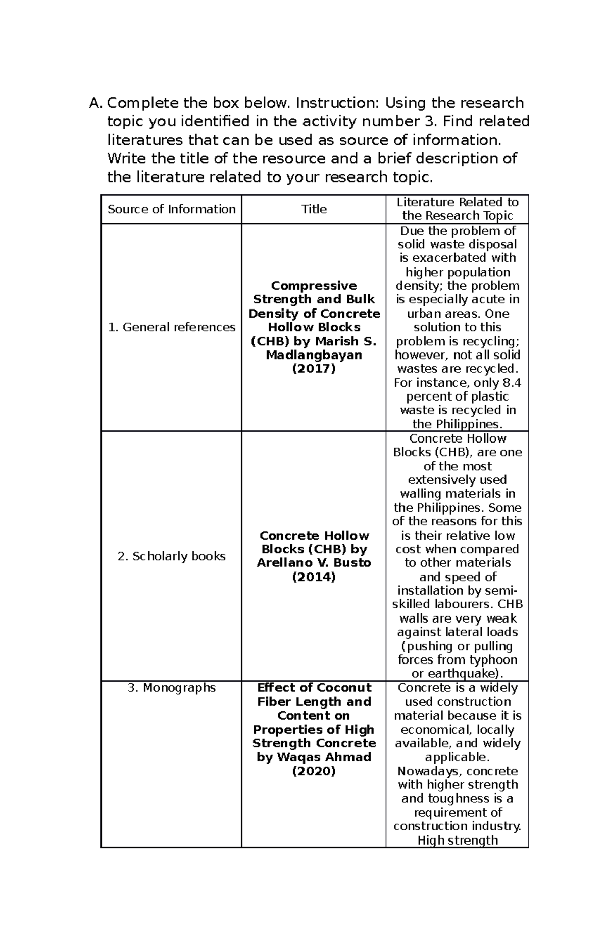 Week 4 - Apuntes 3 - A. Complete the box below. Instruction: Using the ...