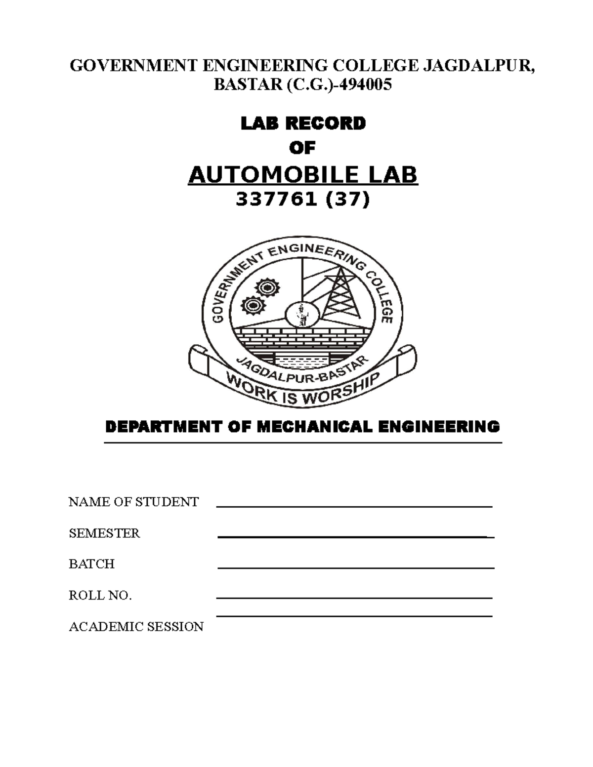 Automobile-LAB - GOVERNMENT ENGINEERING COLLEGE JAGDALPUR, BASTAR (C ...