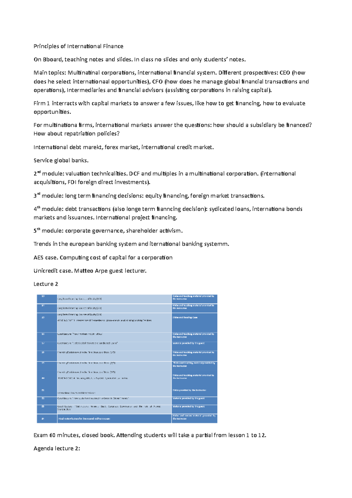 Principles of International Finance - In class no slides and only ...
