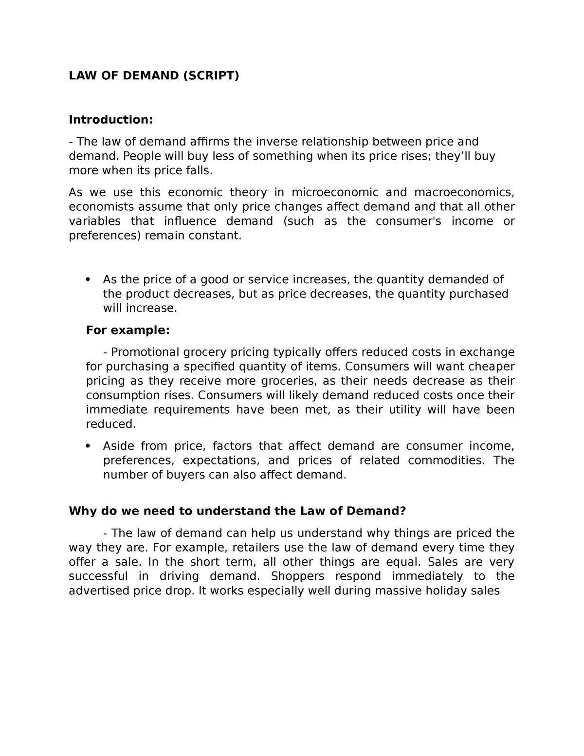 Law Of Demand Explain With Diagram