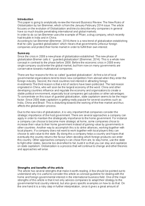 Hbr The New Rules Of Globalisation Ebpa Introduction To Hbr The New Rules Of Globalisation Ebpa Introduction To International Business Studocu